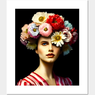 Flower Head Woman Renaissance Style Painting Posters and Art